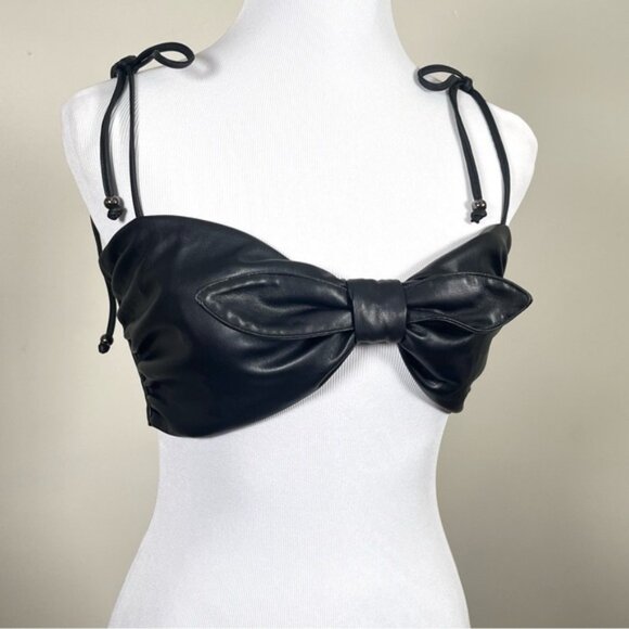 Anthropologie Pilcro Black Faux Leather Bustier Top Small - Picture 3 of 13